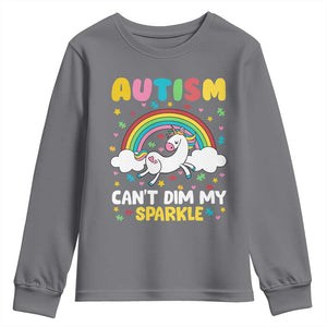 Funny Autism Can't Dim My Sparkle Youth Sweatshirt Autism Awareness Unicorn Rainbow TS11 Charcoal Print Your Wear