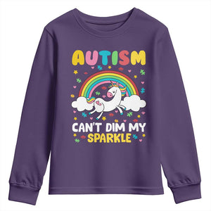 Funny Autism Can't Dim My Sparkle Youth Sweatshirt Autism Awareness Unicorn Rainbow TS11 Purple Print Your Wear