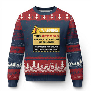 Funny Autism Awareness Dad Ugly Christmas Sweater Warning This Autism Dad Uses His Patience On His Children TS11 Navy Red Print Your Wear
