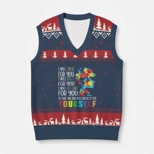 Autism Awareness V-Neck Knit Sweater Vest I Will Speak Fight Advocate For You So That One Day You Can Do It TS11 Navy Red Print Your Wear