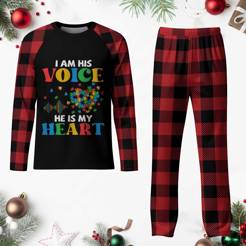 I Am His Voice He Is My Heart Plaid Pajama Set Autism Awareness Puzzle Piece TS11 Buffalo Plaid Print Your Wear