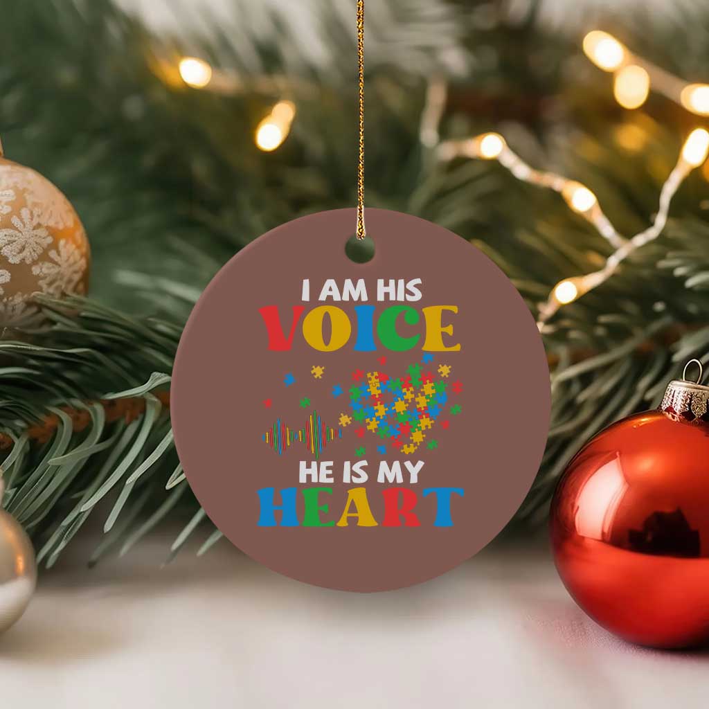 I Am His Voice He Is My Heart Ceramic Ornament Autism Awareness Puzzle Piece TS11 1pc Mocha Print Your Wear