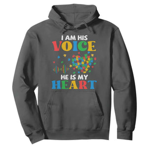 I Am His Voice He Is My Heart Hoodie Autism Awareness Puzzle Piece TS11 Dark Heather Print Your Wear