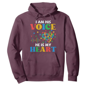 I Am His Voice He Is My Heart Hoodie Autism Awareness Puzzle Piece TS11 Maroon Print Your Wear