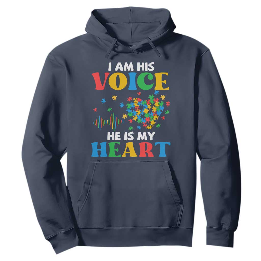 I Am His Voice He Is My Heart Hoodie Autism Awareness Puzzle Piece TS11 Navy Print Your Wear
