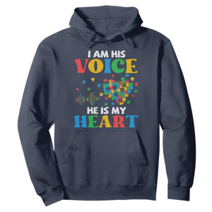 I Am His Voice He Is My Heart Hoodie Autism Awareness Puzzle Piece TS11 Navy Print Your Wear