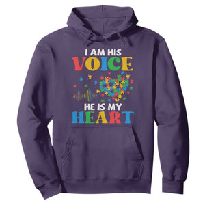 I Am His Voice He Is My Heart Hoodie Autism Awareness Puzzle Piece TS11 Purple Print Your Wear