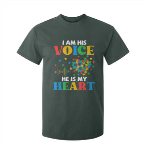 I Am His Voice He Is My Heart T Shirt For Kid Autism Awareness Puzzle Piece TS11 Dark Forest Green Print Your Wear