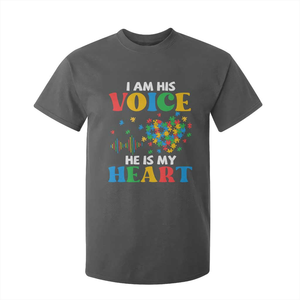 I Am His Voice He Is My Heart T Shirt For Kid Autism Awareness Puzzle Piece TS11 Dark Heather Print Your Wear