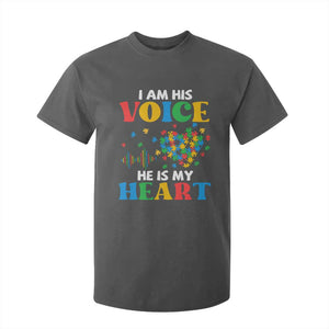 I Am His Voice He Is My Heart T Shirt For Kid Autism Awareness Puzzle Piece TS11 Dark Heather Print Your Wear