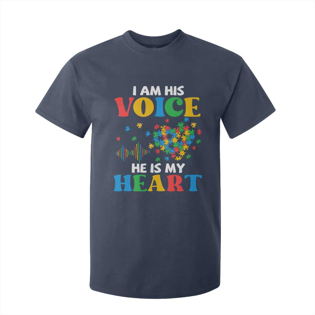 I Am His Voice He Is My Heart T Shirt For Kid Autism Awareness Puzzle Piece TS11 Navy Print Your Wear