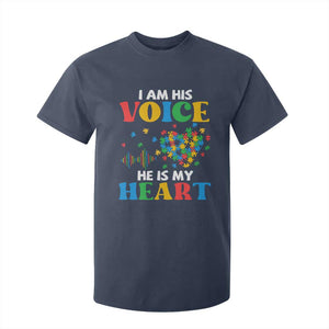 I Am His Voice He Is My Heart T Shirt For Kid Autism Awareness Puzzle Piece TS11 Navy Print Your Wear