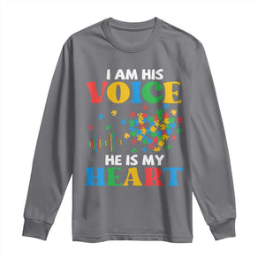 I Am His Voice He Is My Heart Long Sleeve Shirt Autism Awareness Puzzle Piece TS11 Charcoal Print Your Wear