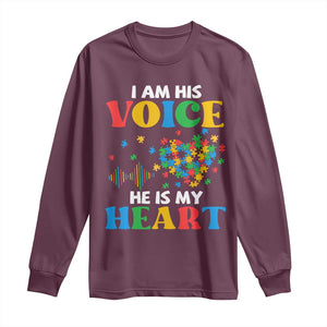 I Am His Voice He Is My Heart Long Sleeve Shirt Autism Awareness Puzzle Piece TS11 Maroon Print Your Wear