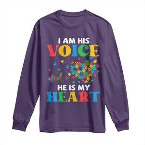 I Am His Voice He Is My Heart Long Sleeve Shirt Autism Awareness Puzzle Piece TS11 Purple Print Your Wear