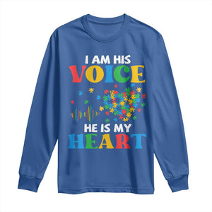 I Am His Voice He Is My Heart Long Sleeve Shirt Autism Awareness Puzzle Piece TS11 Royal Blue Print Your Wear