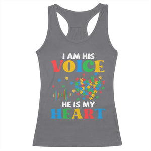 I Am His Voice He Is My Heart Racerback Tank Top Autism Awareness Puzzle Piece TS11 Charcoal Print Your Wear