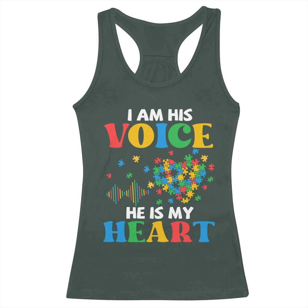 I Am His Voice He Is My Heart Racerback Tank Top Autism Awareness Puzzle Piece TS11 Dark Forest Green Print Your Wear