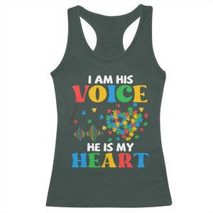 I Am His Voice He Is My Heart Racerback Tank Top Autism Awareness Puzzle Piece TS11 Dark Forest Green Print Your Wear