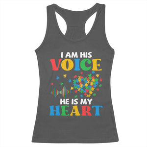 I Am His Voice He Is My Heart Racerback Tank Top Autism Awareness Puzzle Piece TS11 Dark Heather Print Your Wear