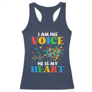 I Am His Voice He Is My Heart Racerback Tank Top Autism Awareness Puzzle Piece TS11 Navy Print Your Wear