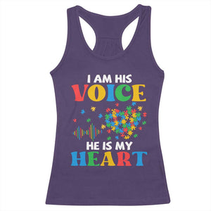 I Am His Voice He Is My Heart Racerback Tank Top Autism Awareness Puzzle Piece TS11 Purple Print Your Wear