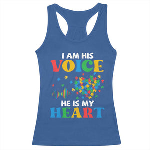 I Am His Voice He Is My Heart Racerback Tank Top Autism Awareness Puzzle Piece TS11 Royal Blue Print Your Wear