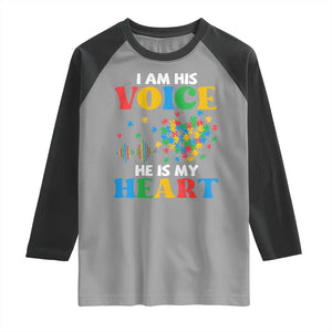 I Am His Voice He Is My Heart Raglan Shirt Autism Awareness Puzzle Piece TS11 Sport Gray Black Print Your Wear