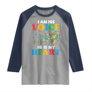 I Am His Voice He Is My Heart Raglan Shirt Autism Awareness Puzzle Piece TS11 Sport Gray Navy Print Your Wear