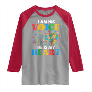 I Am His Voice He Is My Heart Raglan Shirt Autism Awareness Puzzle Piece TS11 Sport Gray Red Print Your Wear