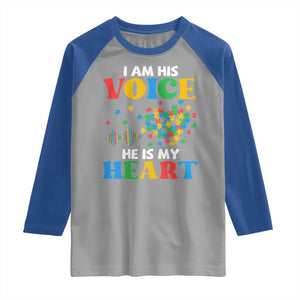 I Am His Voice He Is My Heart Raglan Shirt Autism Awareness Puzzle Piece TS11 Sport Gray Royal Print Your Wear