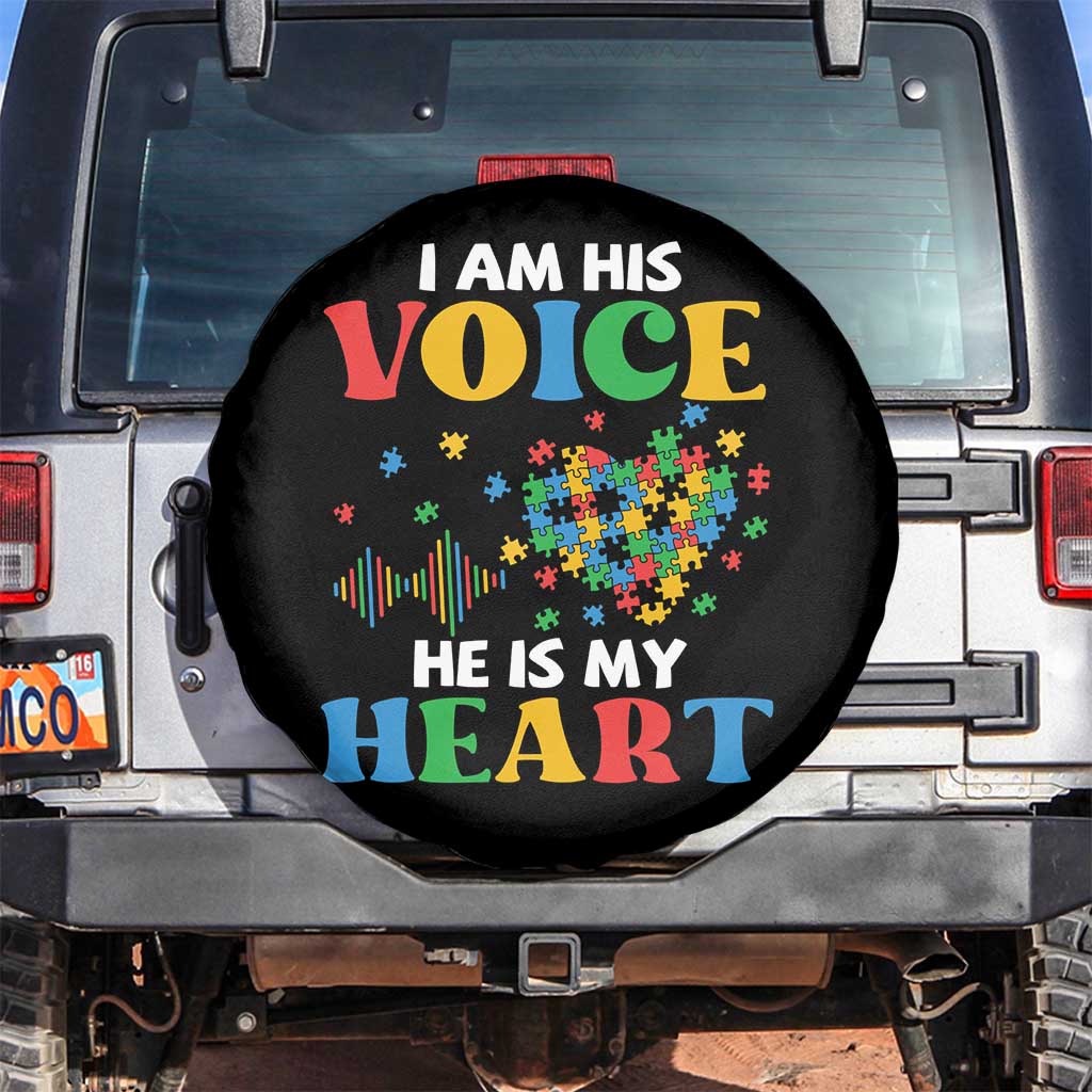 I Am His Voice He Is My Heart Spare Tire Cover Autism Awareness Puzzle Piece TS11 No hole Black Print Your Wear