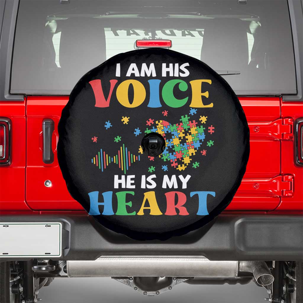I Am His Voice He Is My Heart Spare Tire Cover Autism Awareness Puzzle Piece TS11 Black Print Your Wear