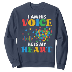 I Am His Voice He Is My Heart Sweatshirt Autism Awareness Puzzle Piece TS11 Navy Print Your Wear