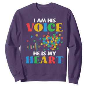 I Am His Voice He Is My Heart Sweatshirt Autism Awareness Puzzle Piece TS11 Purple Print Your Wear