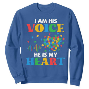 I Am His Voice He Is My Heart Sweatshirt Autism Awareness Puzzle Piece TS11 Royal Blue Print Your Wear