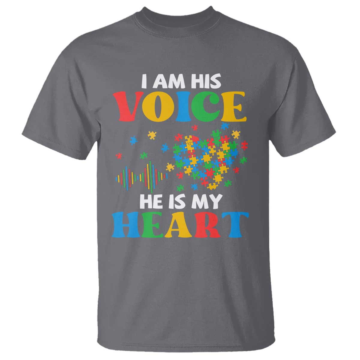 I Am His Voice He Is My Heart T Shirt Autism Awareness Puzzle Piece TS11 Charcoal Print Your Wear