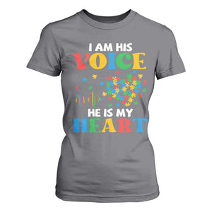 I Am His Voice He Is My Heart T Shirt For Women Autism Awareness Puzzle Piece TS11 Charcoal Print Your Wear