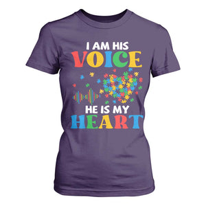 I Am His Voice He Is My Heart T Shirt For Women Autism Awareness Puzzle Piece TS11 Purple Print Your Wear