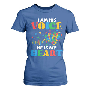 I Am His Voice He Is My Heart T Shirt For Women Autism Awareness Puzzle Piece TS11 Royal Blue Print Your Wear
