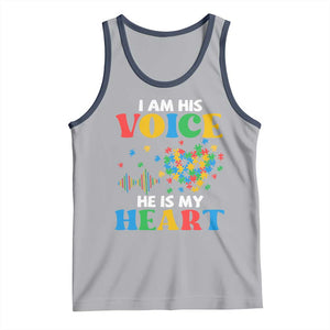 I Am His Voice He Is My Heart Tank Top Autism Awareness Puzzle Piece TS11 Athletic Heather Navy Print Your Wear