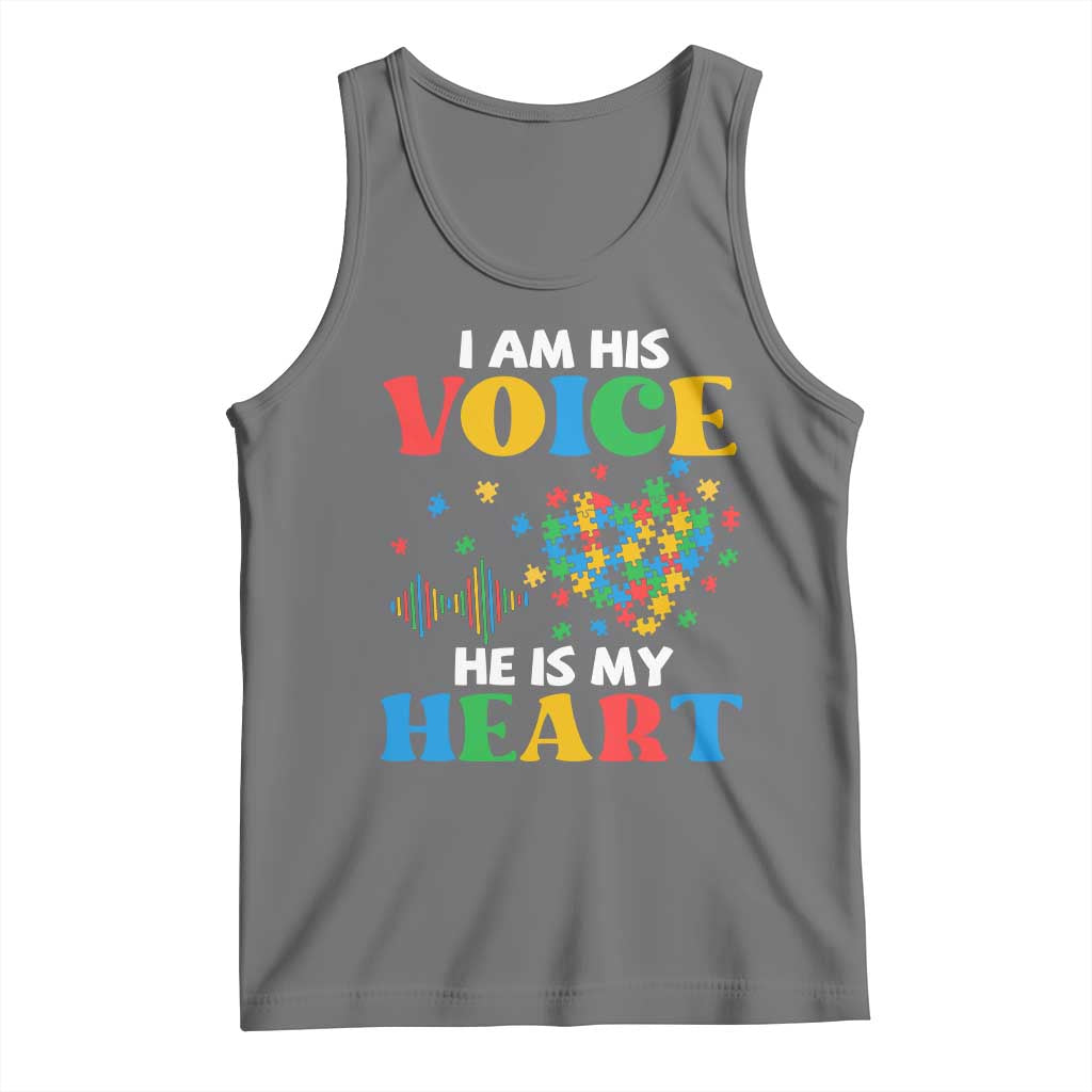 I Am His Voice He Is My Heart Tank Top Autism Awareness Puzzle Piece TS11 Black Heather Print Your Wear