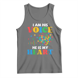 I Am His Voice He Is My Heart Tank Top Autism Awareness Puzzle Piece TS11 Black Heather Print Your Wear