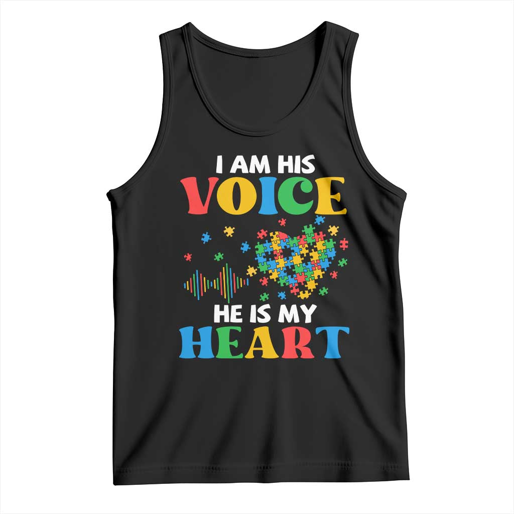 I Am His Voice He Is My Heart Tank Top Autism Awareness Puzzle Piece TS11 Black Print Your Wear