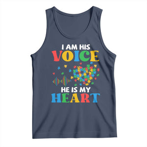 I Am His Voice He Is My Heart Tank Top Autism Awareness Puzzle Piece TS11 Navy Print Your Wear