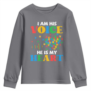I Am His Voice He Is My Heart Youth Sweatshirt Autism Awareness Puzzle Piece TS11 Charcoal Print Your Wear
