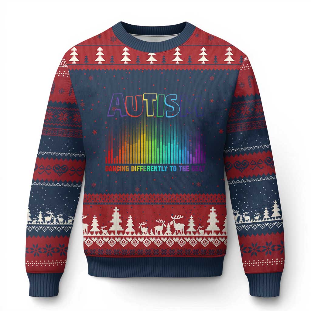 Autism Awareness Ugly Christmas Sweater Autism Dancing Differently To The Beat TS11 Navy Red Print Your Wear