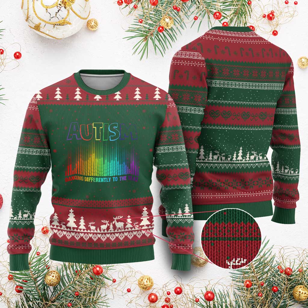 Autism Awareness Ugly Christmas Sweater Autism Dancing Differently To The Beat TS11 Red Green Print Your Wear