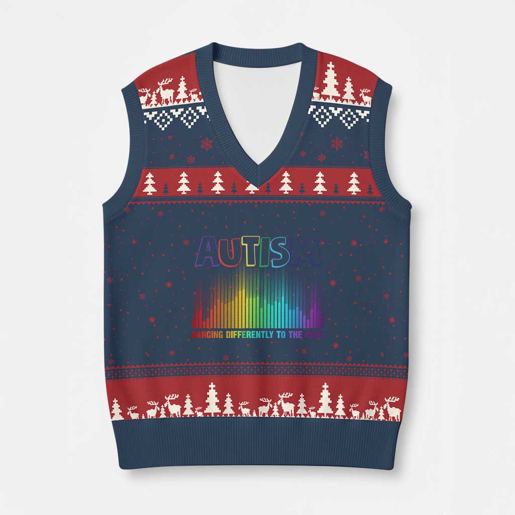 Autism Awareness V-Neck Knit Sweater Vest Autism Dancing Differently To The Beat TS11 Navy Red Print Your Wear