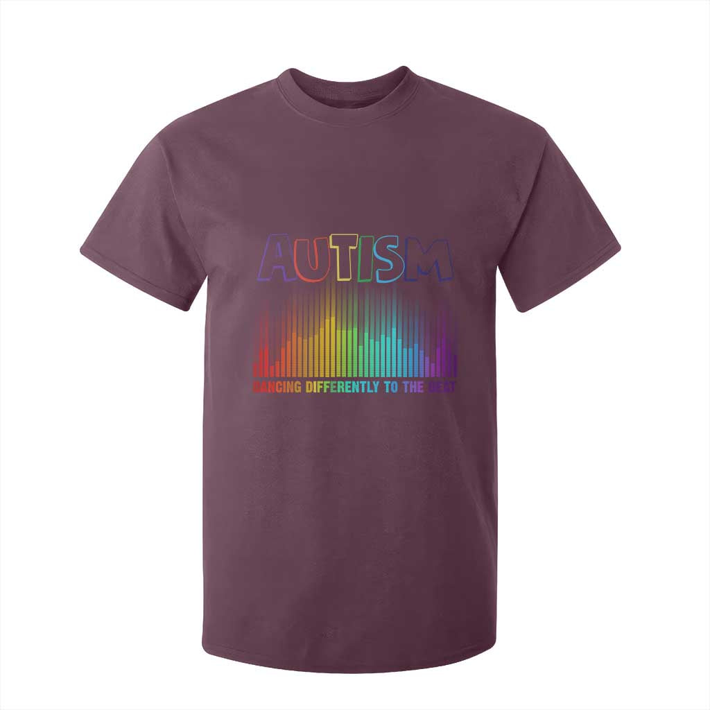 Autism Awareness T Shirt For Kid Autism Dancing Differently To The Beat TS11 Maroon Print Your Wear